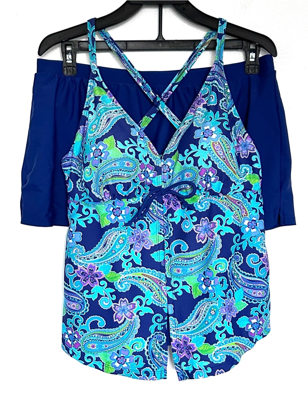2PC Ocean Dream Tankini Set Women’s Size 12 Blue Paisley Boho Padded Adjustable